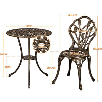 Yaheetech Bronze 3 Piece Patio Bistro Table Set with Umbrella Hole Floral Design - 3
