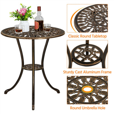 Yaheetech Bronze 3 Piece Patio Bistro Table Set with Umbrella Hole Floral Design - 5