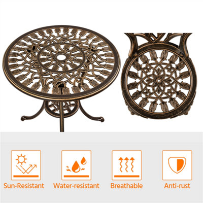 Yaheetech Bronze 3 Piece Patio Bistro Table Set with Umbrella Hole Floral Design - 6