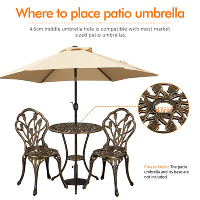 Yaheetech Bronze 3 Piece Patio Bistro Table Set with Umbrella Hole Floral Design - 8
