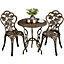 Yaheetech Bronze 3 Piece Patio Bistro Table Set with Umbrella Hole Rose Design