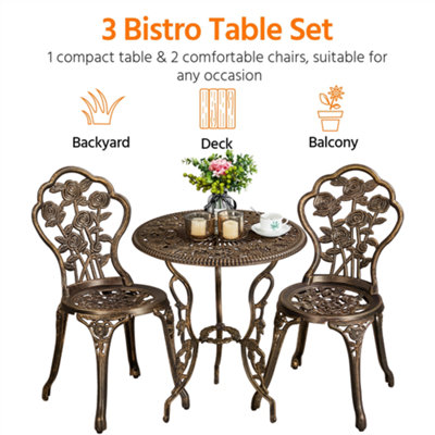 Yaheetech Bronze 3 Piece Patio Bistro Table Set with Umbrella Hole Rose ...