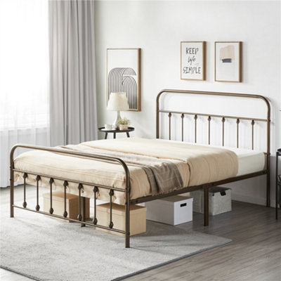 Yaheetech Bronze 4ft6 Double Classic Iron Bed Frame With High Headboard ...