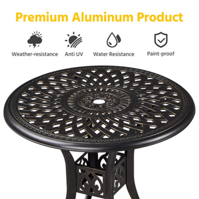 Yaheetech Bronze 78cm Round Cast Aluminum Patio Bistro Table with Umbrella Hole - 4