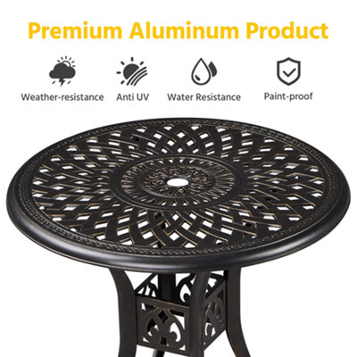 Yaheetech Bronze 78cm Round Cast Aluminum Patio Bistro Table with Umbrella Hole