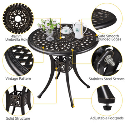 Yaheetech Bronze 78cm Round Cast Aluminum Patio Bistro Table with Umbrella Hole - 5