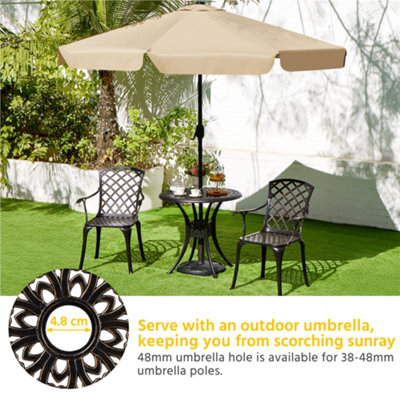 Yaheetech Bronze 78cm Round Cast Aluminum Patio Bistro Table with Umbrella Hole - 7