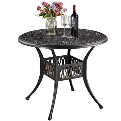 Yaheetech Bronze Metal Outdoor Patio Bistro Table with Umbrella Hole