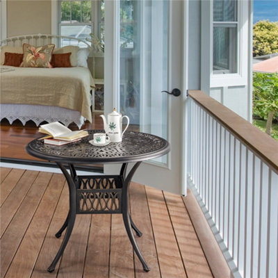 Yaheetech Bronze Metal Outdoor Patio Bistro Table with Umbrella Hole