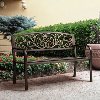 Yaheetech Bronze Outdoor Iron Bench for Patio