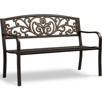 Yaheetech Bronze Outdoor Iron Bench for Patio