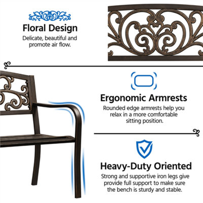 Yaheetech Cast Iron Garden Bench - Bronze Antique Style Patio Bench For Yard, Park, Or Porch