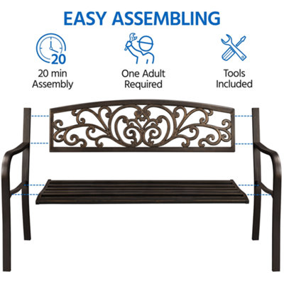 Yaheetech Bronze Outdoor Iron Bench for Patio - 8