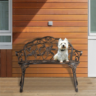 Yaheetech Bronze Outdoor Metal Bench Rose Accented for Patio