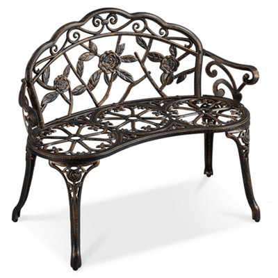 Yaheetech Bronze Outdoor Metal Bench Rose Accented for Patio