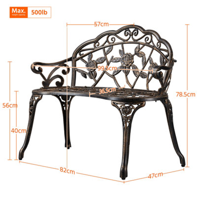 Yaheetech Bronze Outdoor Metal Bench Rose Accented for Patio - 3