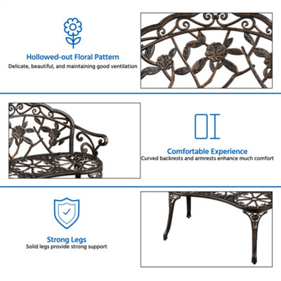 Yaheetech Bronze Outdoor Metal Bench Rose Accented for Patio - 4