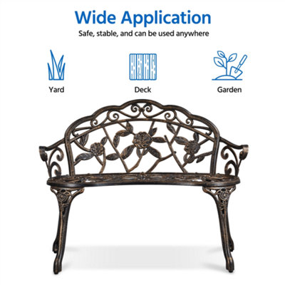 Yaheetech Bronze Outdoor Metal Bench Rose Accented for Patio - 5