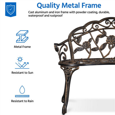 Yaheetech Bronze Outdoor Metal Bench Rose Accented for Patio - 6