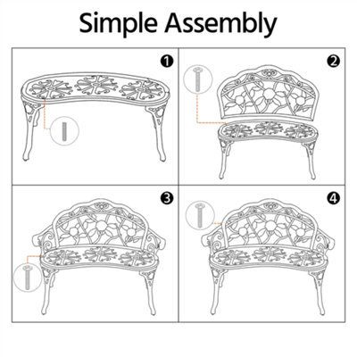 Yaheetech Bronze Outdoor Metal Bench Rose Accented for Patio - 7