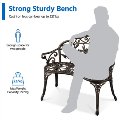 Yaheetech Bronze Outdoor Metal Bench Rose Accented for Patio - 8