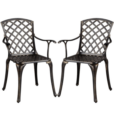 Yaheetech Bronze Set of 2 Outdoor Patio Dining Chairs with Armrests