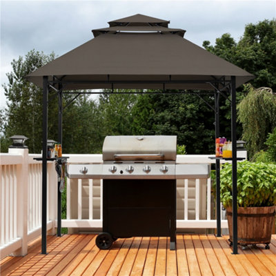 Yaheetech Brown 2.4x1.5m Grill Gazebo with Height-adjustable Shelves