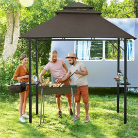 Yaheetech Brown 2.4x1.5m Grill Gazebo with Height-adjustable Shelves