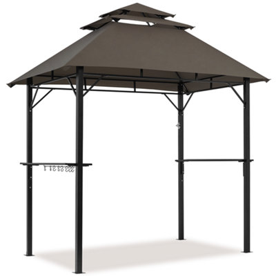 Yaheetech Brown 2.4x1.5m Grill Gazebo with Height-adjustable Shelves