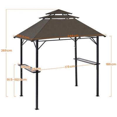 Yaheetech Brown 2.4x1.5m Grill Gazebo with Height-adjustable Shelves - 3