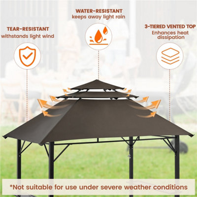 Yaheetech Brown 2.4x1.5m Grill Gazebo with Height-adjustable Shelves - 4