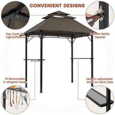 Yaheetech Brown 2.4x1.5m Grill Gazebo with Height-adjustable Shelves - 5
