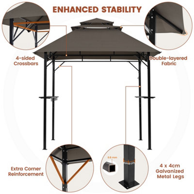 Yaheetech Brown 2.4x1.5m Grill Gazebo with Height-adjustable Shelves - 6
