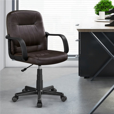 Yaheetech Brown Adjustable Faux Leather Office Chair with wheels and Armrests