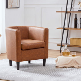 Yaheetech Brown Barrel-shaped Faux Leather Club Chair