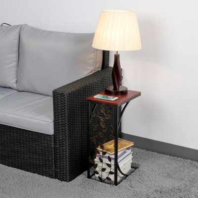 Yaheetech Brown C Shaped End Table with Leaf Pattern
