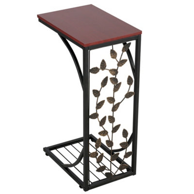 Yaheetech Brown C Shaped End Table with Leaf Pattern
