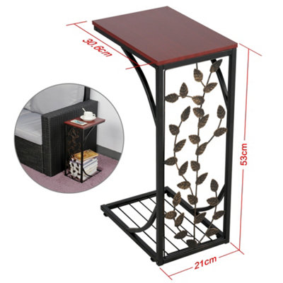 Yaheetech Brown C Shaped End Table with Leaf Pattern
