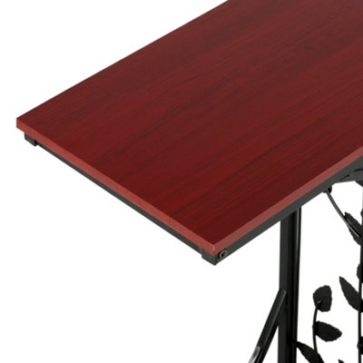 Yaheetech Brown C Shaped End Table with Leaf Pattern