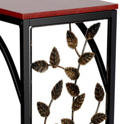 Yaheetech Brown C Shaped End Table with Leaf Pattern