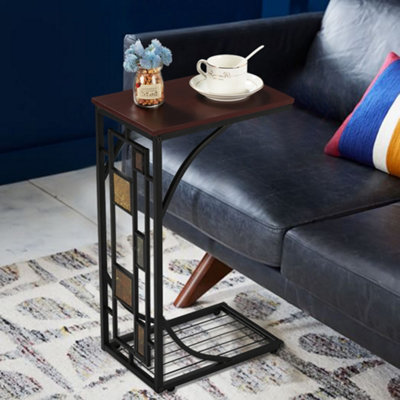 Yaheetech Brown C Shaped Sofa Side Table for Living Room