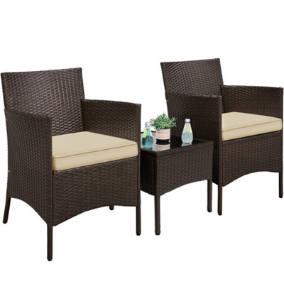 Yaheetech Brown/Khaki 3-Piece Wicker Furniture Set Chairs and Table