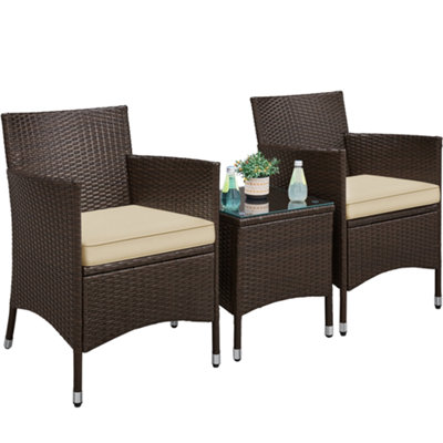 Yaheetech Brown/Khaki 3-Piece Wicker Furniture Set Chairs and Table