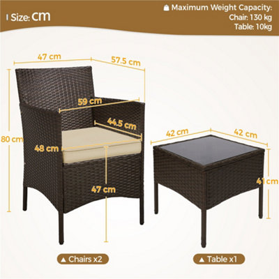 Yaheetech Brown/Khaki 3-Piece Wicker Furniture Set Chairs and Table - 3