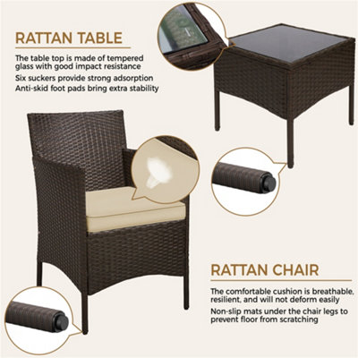 Yaheetech Brown/Khaki 3-Piece Wicker Furniture Set Chairs and Table - 5