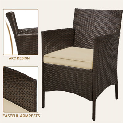 Yaheetech Brown/Khaki 3-Piece Wicker Furniture Set Chairs and Table - 6