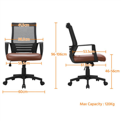 Yaheetech Brown Mid-back Padded Seat Leather Mesh Office Chair