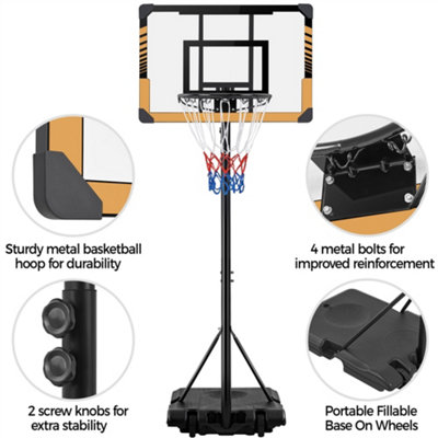 Yaheetech Brown Portable Basketball System with Adjustable Height Pole ...