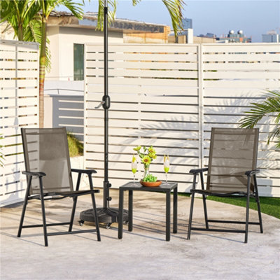 Yaheetech Brown Set of 4 Outdoor Texteline Folding Dining Chairs with Backrest and Armrests