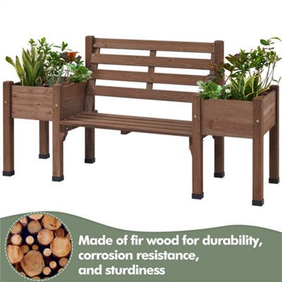 Yaheetech Brown Wood Garden Bench with Double Planter Boxes and Backrest